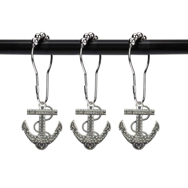 ZILucky Set of 12 Anchor Shower Curtain Hooks Decorative Home Bathroom Nautical Ocean Boat Sailing Tropical Beach Island Coastal Bath Theme Style Stainless Steel Rustproof (Silver) - Image 1